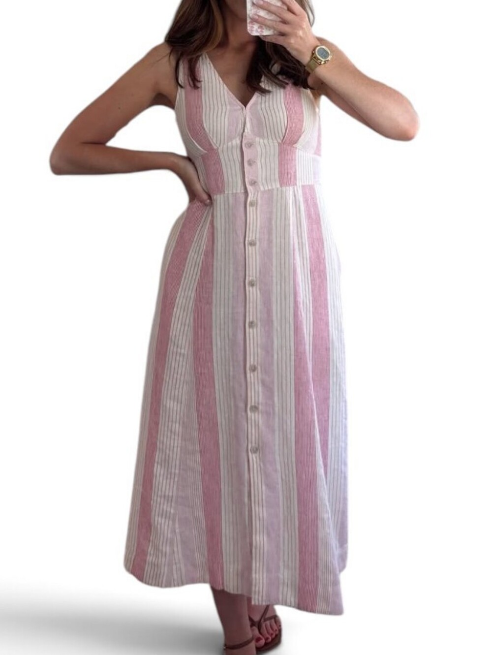 Universal Thread Pink and White Striped Button-Front Maxi Dress XS NWT
